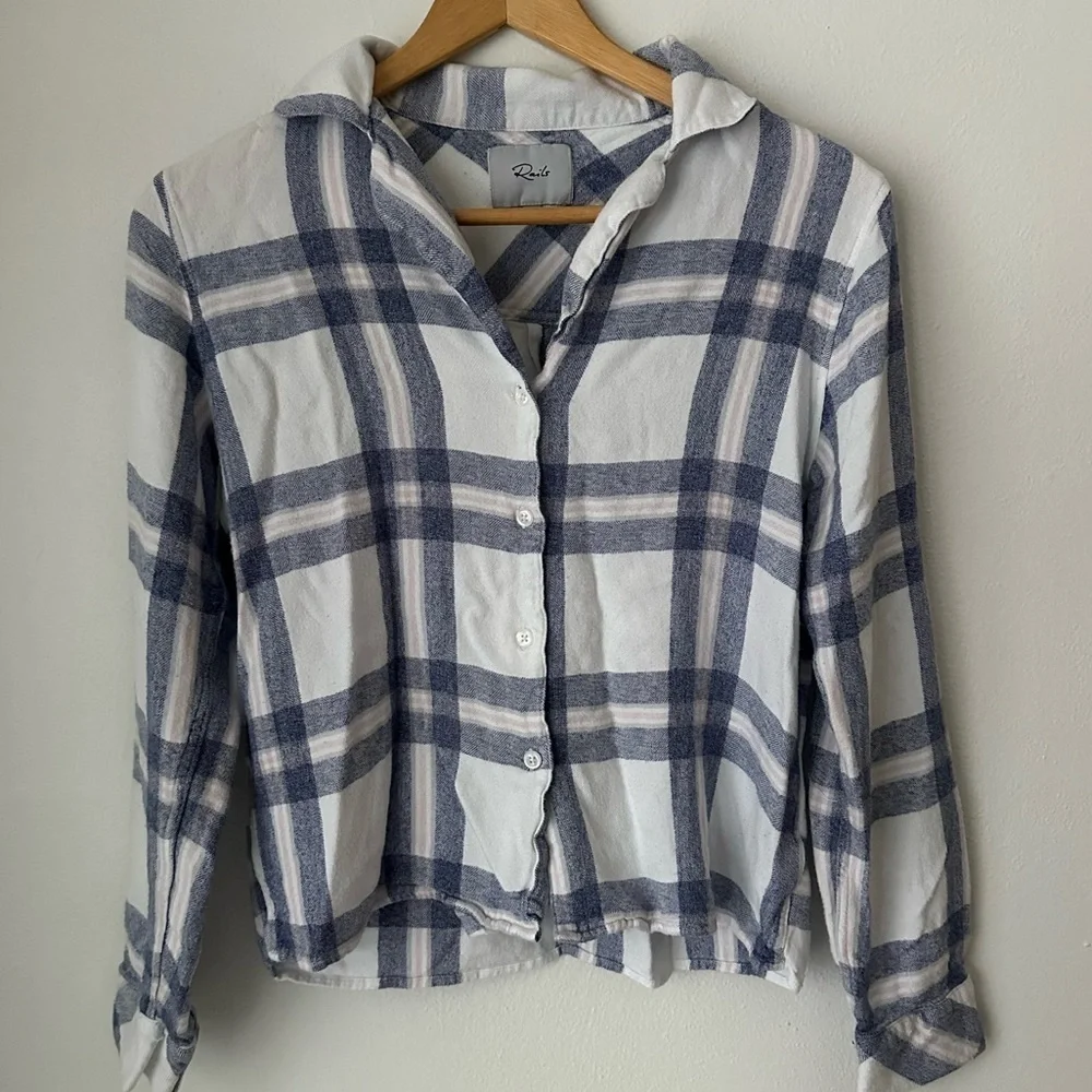 Rails Womens White Blue Plaid Button Down Hunter Vanilla Chambray Lounge Set